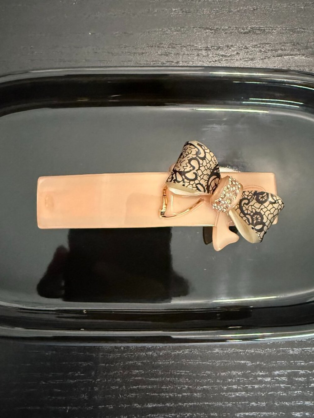 Alexandre Zouari Paris Swarovski Crystal Bow Barrette - Peach Lace Hair Clip